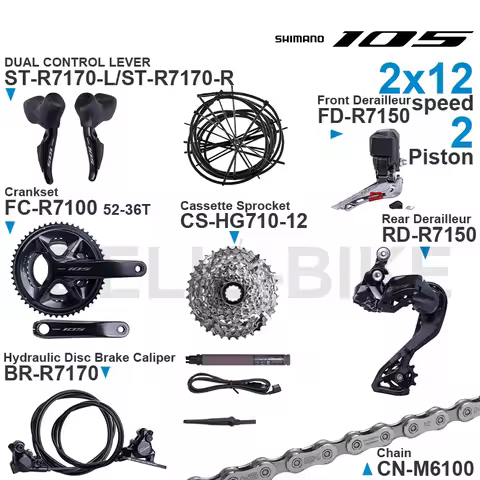 SHIMANO 105 Di2 Groupset ST-R7170 FD-R7150 RD-R7150 FC-R7100 CS-R7100 BR-R7170 BT-DN300 CN-M6100 Ori