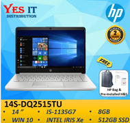 HP 14S-DQ2515TU (38H97PA) 14" LAPTOP (I5-1135G7, INTEL IRIS Xe, 16GB, 512 SSD, W10+OPI, 2YW) FREE BAG