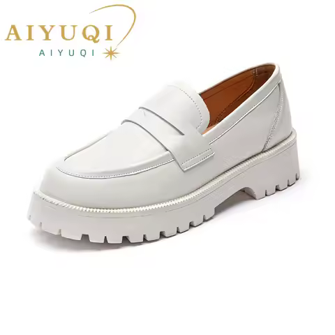 AIYUQI Spring Shoes Female British Style Thick-soled College Style Casual Loafers Genuine Leather Fa