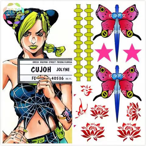 JoJo's Bizarre Adventure Jolyne Kujo Cosplay Accessory Waterproof Transfer Temporary Tattoo Sticker 