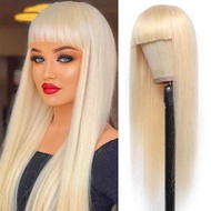 613 Qi Bangs blonde color Wig Female Long Hair Real Hair Wig White Hair blonde color