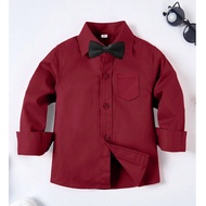 Tween Boys Shirts Long Sleeve Shirts Wedding Uniform Party Shirts With Pocket &Tie Burgundy Size 6-1