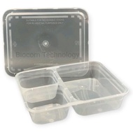 50sets 1PPB1200TC Transparent Thick PP 3 Compartment Lunch Box with Lid TC 1200 Food Container Dinne