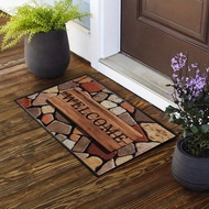 Vintage Stone & Welcome Pattern Doormat - Durable Dirt-Resistant Entrance Rug For Front & Rear Door