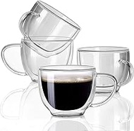 Double Wall Glass Expresso Coffee Mugs Set Of 4 (7 OZ / 200 ML) Insulted Clear Cappuccino Coffee Mug