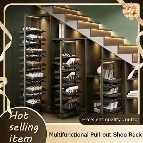 Pull Out Shoe Rack Large Capacity Aluminum Alloy Telescopic Multi Layer Rotating Side Pull Out Deep 