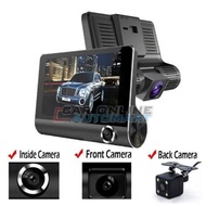 Triple Lens 3 Camera 1080P Dashcam Front Cam + Inner Cam + Rear Cam (4") 3 camera dvr recording full
