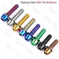 Tgou Titanium Ti M5x16mm M5x18mm M5x20mm for Bicycle Stem Allen Hex Tapered Head Bolt with Washer