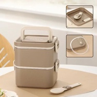 304 Stainless Steel Double-layer Lunch Box with Spoon Portable Sealed Leak Proof Picnic Office Bento
