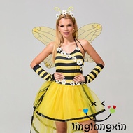 Women's Halloween Bee Costume - Striped Dress with Wings & Headband