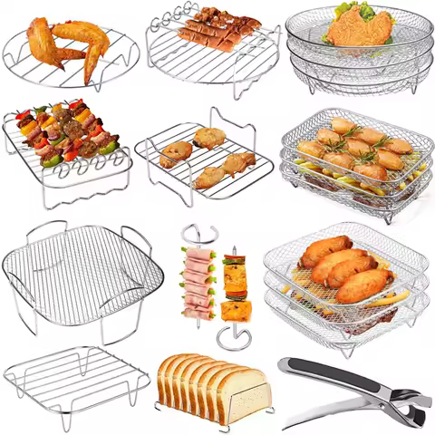Air Fryer Universal Accessories Metal Oven Air Fryer Racks For Baking Stackable Grill Skewer Rack Fi