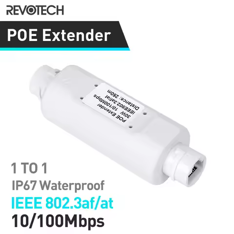 Revotech IP67 Waterproof Poe Extender, Outdoor Poe Repeater 100m/250m Extension, 10/100 Mbps RJ45, C
