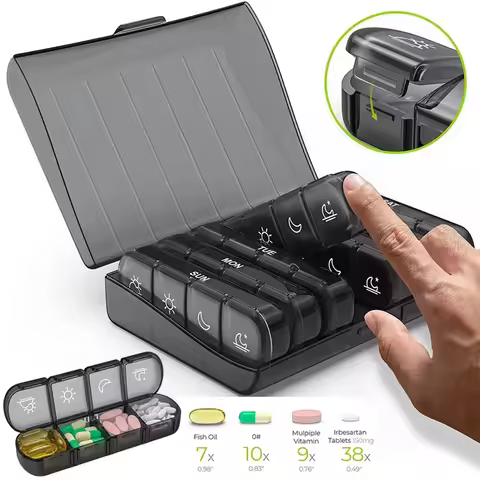 Pill Cases Box Organizer 7 Days 28 Grids 4 Times Portable Travel with Large Compartments for Vitamin