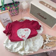 (SN12) Set bộ bé gái Set áo cotton ren tim quần bí cho bé gái