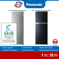 (Save 4.0) Panasonic Refrigerator (325L)(Silver / Black) AI ECONAVI Inverter Blue Ag 2-Door Fridge NR-TV341BPSM / NR-TV341BPKM