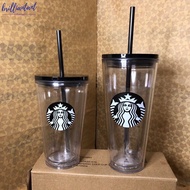 New Reusable Starbucks Cold Cups Plastic Tumbler with Lid Plastic Cup double layer transparent plastic cup creative water cup PP plastic straw design comfortable straw cup  Summer collection brilliantant
