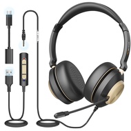 Wantek USB Headset with Microphone, Type-c/USB/3.5mm Jack 3-in-1 PC Headset, wired & Noise Cancellin