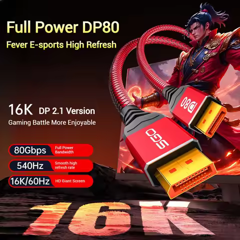 80Gbps DisplayPort Cable 2.1 DP 2.1 Cable 16K DP80 HDR DSC Display Port Cord VESA Certified 16K@60Hz