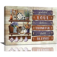 Rustic Kitchen Canvas Wall Art Blessed Quotes Wall Decor Spoon Dish Flower Pictures Canvas Prints Mo