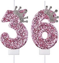 VSHILI 36 63 Birthday Candles, 36th 63rd Cake Candles, Pink Birthday Number 36 63 Candles Cake Toppe