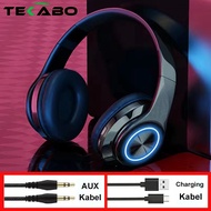 TEKABO Bluetooth Headset Macaron Wireless Headphone Portable HiFi Stereo Lampu LED Kartu Memori AUX