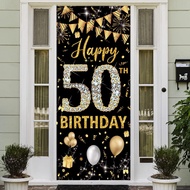 50th Birthday Decorations Door Banner, Black Gold Happy 50th Birthday Decorations Women Men, Door Co