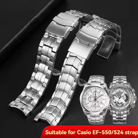 For Casio Edifice EF-550 EF-524D Replacement Watch Band – Stainless Steel & Silicone Rubber Strap, W