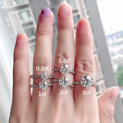 NKHOG Real 3 Carat Moissanite Rings For Women 925 Sterling Silver Classic 6 Claws Engagement Band Je