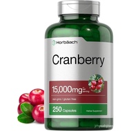 Horbäach Cranberry Pills + Vitamin C | 15,000mg | 250 Capsules | and Gluten Free Supplement from Con