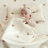 ผ้าห่มทารกแรกเกิดยอดนิยมสำหรับเด็กทารกชุดเครื่องนอนผ้าฝ้ายปักลายหมีเกาหลี