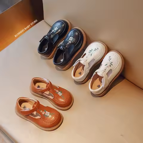 Early Autumn Retro Style Mary Jane Shoes Girls Fashion Classical Flower Embroidery Children Girl Sho