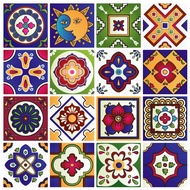 Mexican Tiles Stickers - Set of 16 tiles - Tile Decals Art for Walls Kitchen backsplash Bathroom