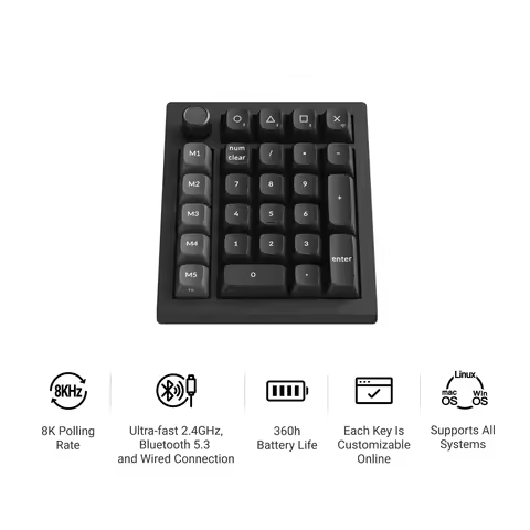 Keychron V0 Ultra 8K Wireless Custom Number Pad Hot-Swappable Silk POM Switches