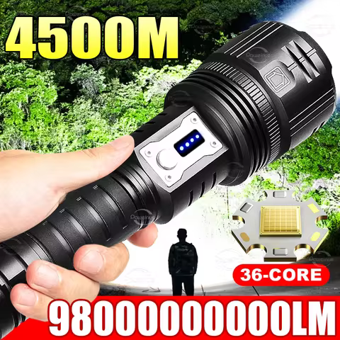 Ultra Bright XHP360 LED Flashlight 9800000LM Strong Light Tactical Torch Rechargeable Flashlight Out
