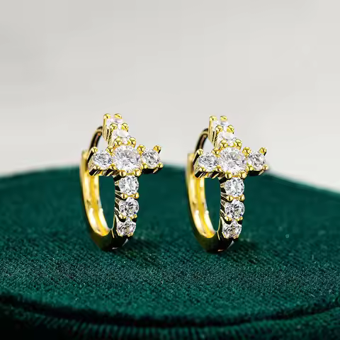 Luxury 100% Real 18k Gold Men's and Women's Hip-Hop Moissanite Diamond Earrings Square Cross Earring