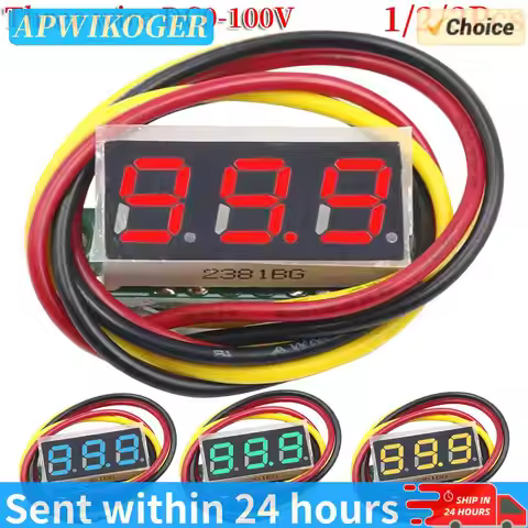 3 Wires Gauge Tester 0-100V 0.28 Inch Digital Voltage Tester Red/Blue/Yellow/Green Mini DC Voltmeter