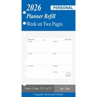 newestor 2026 Weekly Planner Refill for A6 Ring Binder, Week on Two Pages, Personal Size 3.75" x 6.7