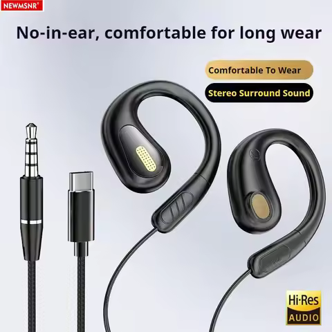 YX2 Clip-on Wired Control Type C&3.5mm Headphones 9D Surround Sound Bass Earbuds Sports Gaming Heads