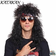 KATAKAN 70s 80s Rockstar Wig, Curvy Punk Halloween Party Cosplay Wig, Fluffy Long Mullet Wig