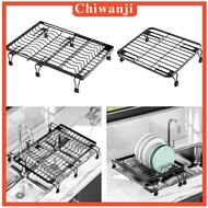 [Chiwanji] Sink Dish Drainer Adjustable Rest Dish Storage Rack for Cafe