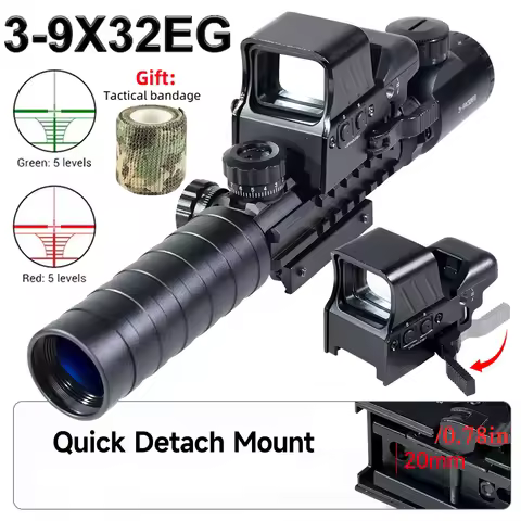 3-9x32EG Scope Illuminated Rangefinder Rifle Holographic 4 Reticle Combo with Red/Green Laser Tactic