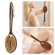 Natural Bristles Bathroom Body Brush with Wooden Long Handle Exfoliating Massager for Dry Shower