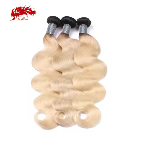 Ali Queen Hair Ombre Virgin Hair Body Wave 1B/613 bundles 100% Human Hair goddess braids With Double