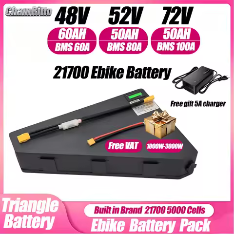 Electric Bicycle 60v72v Triangle 3000w battery 36v 48v 52v ebike 30ah 40ah 50ah 60ah chamrider 1000w