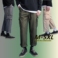 READY STOCK M-5xl Velcro Multi Pocket Pants Loose Fit Plus Size Comfort Trend Fat Men's Cargo Pants