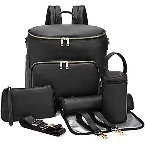 Diaper Bag Backpack Leather Backpack for Women Travel Backpack Baby Bag Large with Troller Straps Ca