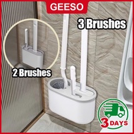 GEESO Toilet Cleaning Brush 3 Brushes Head Punch-Free Bathroon Cleaning Tool Toilet Cleaner Wall/Flo