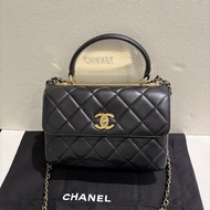 Chanel Trendy cc黑羊皮淡金釦手提斜背包