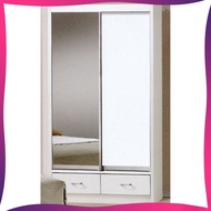 Ready-Fixed 3 Feet Glass Sliding Door Wardrobe Clothing Cabinet With Mirror (White Color)