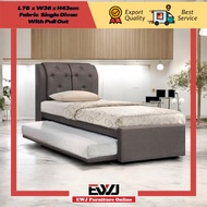 EWJ 99219 Single Divan Bed+Pull Out Bed(Fabric Brown) Murah Cantik Morden Katil Bujang Pull Out